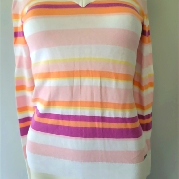 IZOD Petite V-Neck Long Sleeve Multicolor Striped Sweater Size XS - Picture 5 of 11